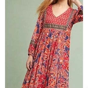 Anthropology RD+ Koko floral Indian style Bohemian Jacinto midi dress